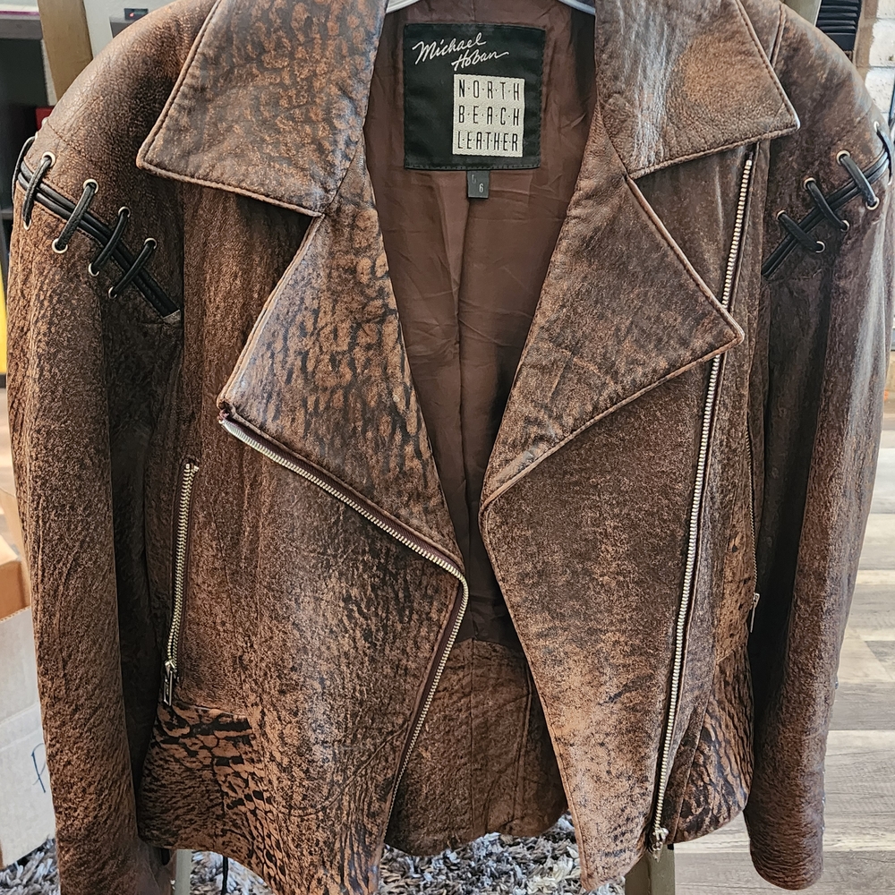 Vintage Michael Hoban North Beach Leather Brown Leather Motorcycle Jacket